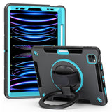 EIDERWOOD iPad Air 10.9-11" (2024-2020) / Pro 11" (2022-2018) Tough Case w. Protective Film & Hand Holder - Black / Light Blue