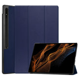 Samsung Galaxy Tab S9 Ultra Tri-Fold Leather Case w. Stand - Blue