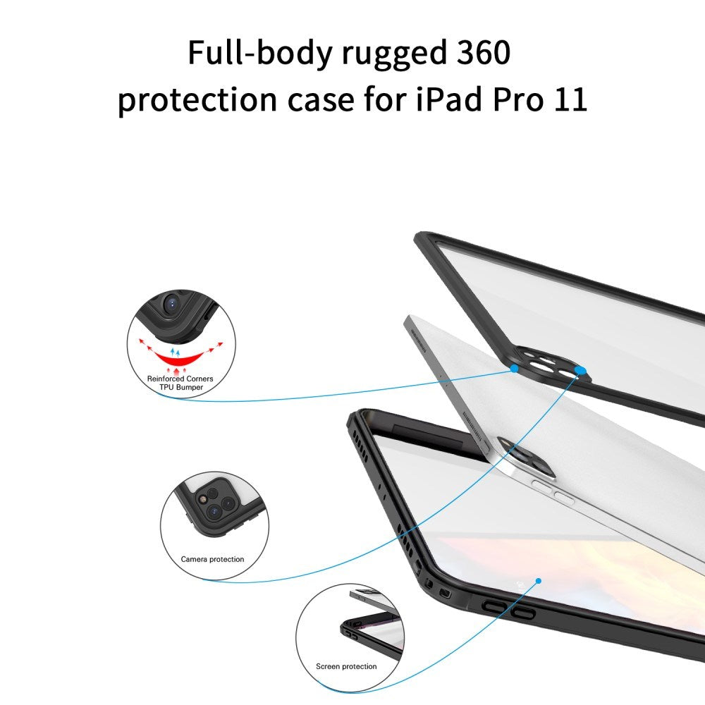 iPad Pro 11" (2022 / 2021 / 2020 / 2018) Waterproof Craftsman Cover w. Screen Protector - Transparent / Black