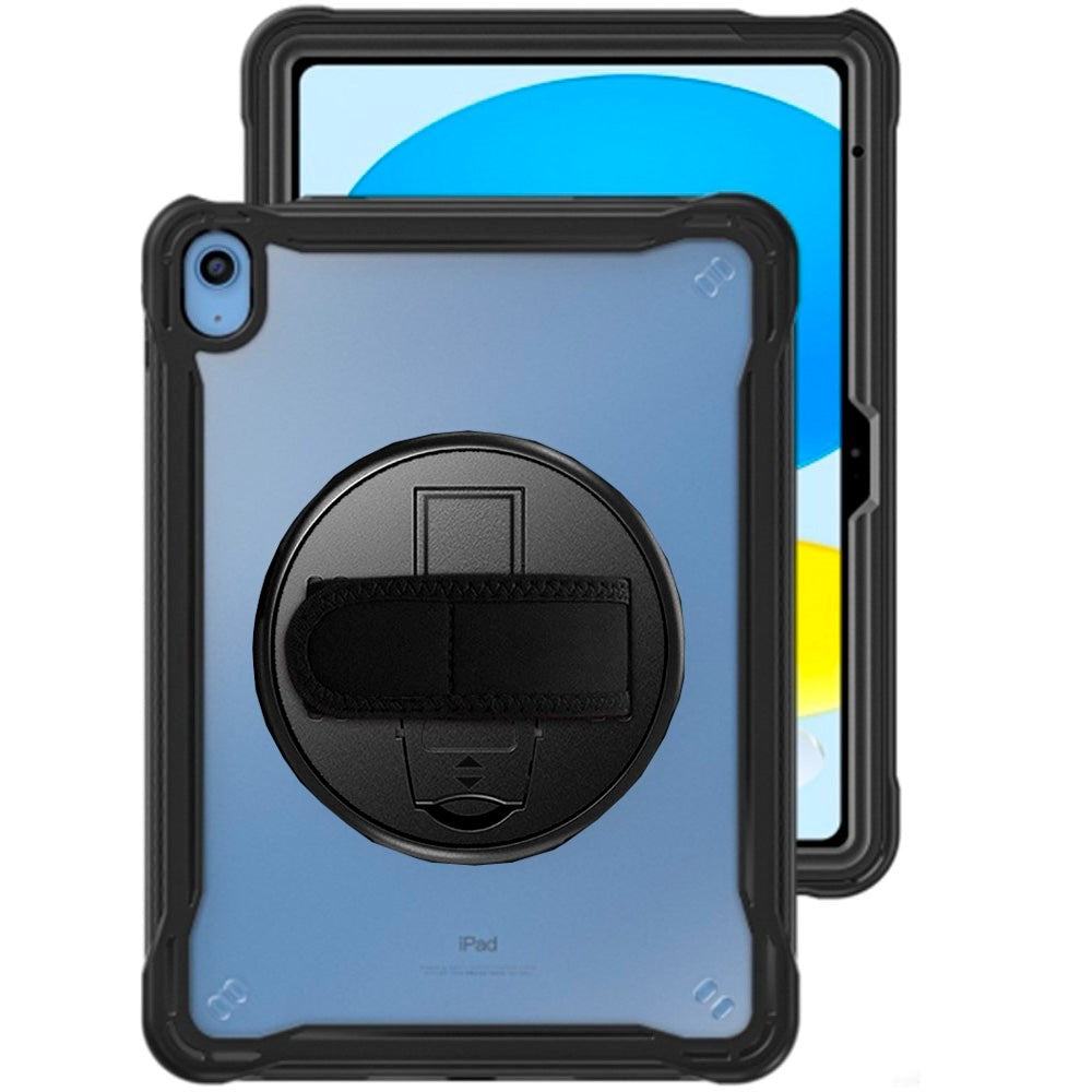 iPad 10.9" (2024/2022) Tough Case w. Hand Holder, Strap & Kickstand - Transparent / Black