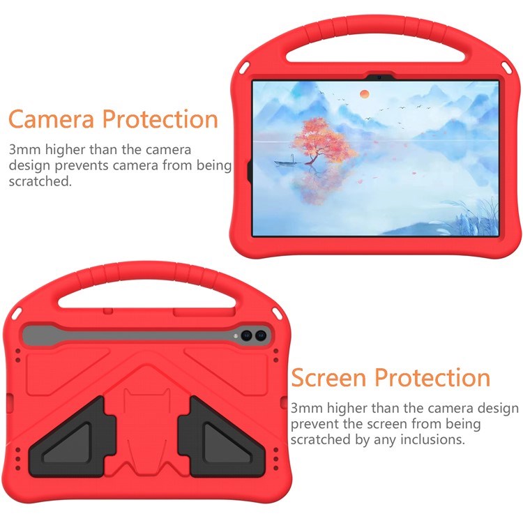 EIDERWOOD Samsung Galaxy Tab S9 / S8 / S7 Kids Case with Handle & Stand Function - Red