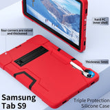 Samsung Galaxy Tab S9 / S9 FE Drop Proof Case with Penholder & Stand - Red / Black