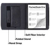 PocketBook Era Leather Flip Cover w. Stand Function, Strap & Wake Up Function - Black