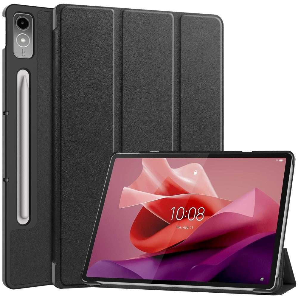 Lenovo Tab P12 Magnetic Tri-Fold Leather Case w. Stand - Black