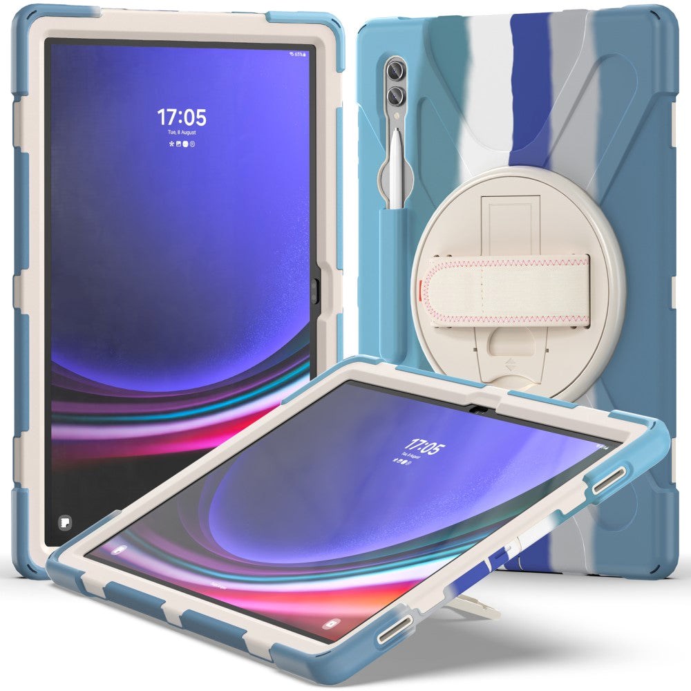 Samsung Galaxy Tab S9 Ultra / S8 Ultra Drop Proof Case w. Hand Holder, Kickstand & Pencil Holder - Multi / Blue