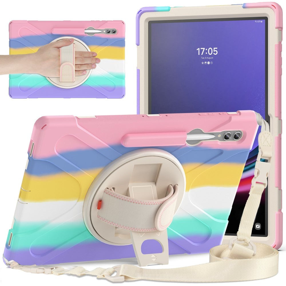 Samsung Galaxy Tab S9 Ultra / S8 Ultra Drop Proof Case w. Hand Holder, Kickstand, Pencil Holder & Shoulder Strap - Multi