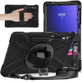 Samsung Galaxy Tab S9+ / S8+ / S7+ (Plus) / S7 FE Tough Case w. Hand Holder, Kickstand, Pencil Holder & Shoulder Strap - Black