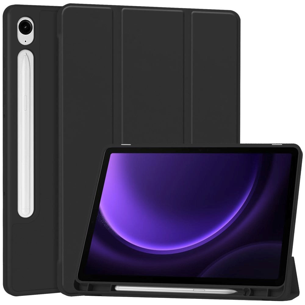 Samsung Galaxy Tab S9 FE Magnetic Tri-Fold Leather Case w. Stand - Black