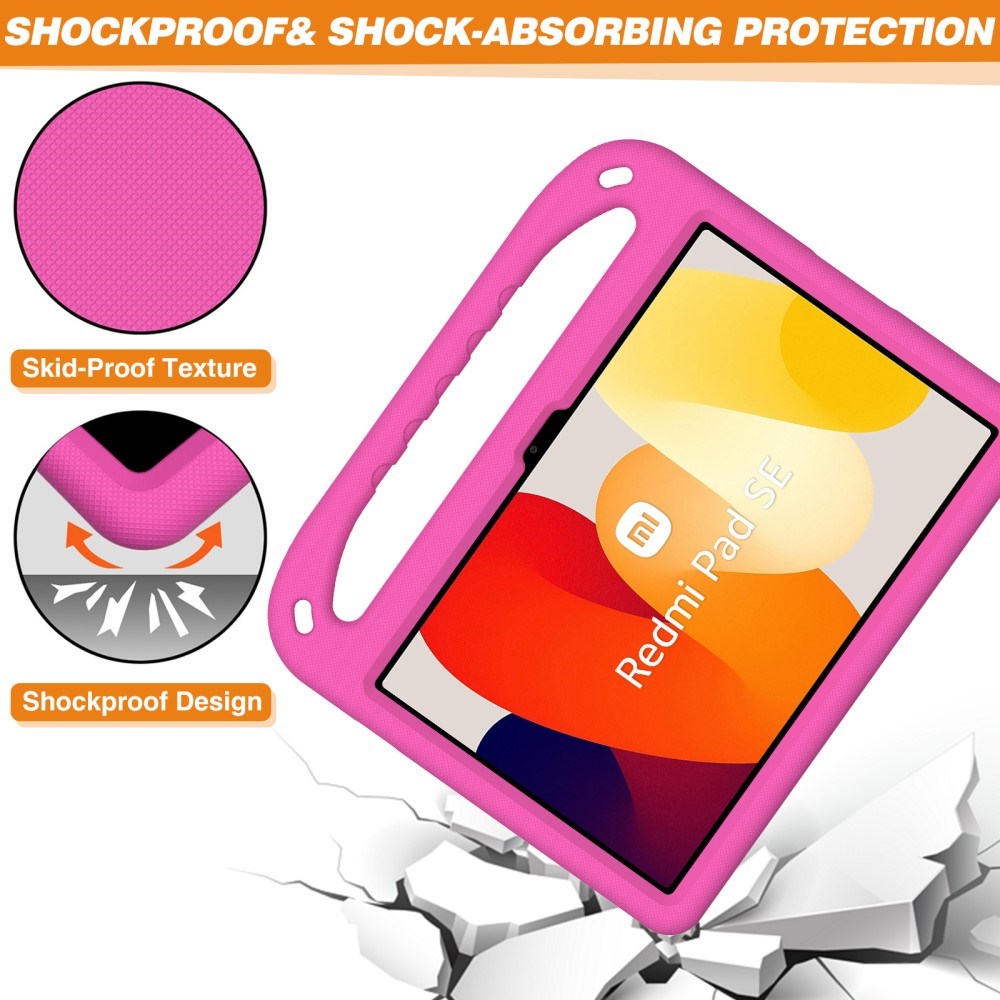 EIDERWOOD Xiaomi Redmi Pad SE Anti-Drop Tablet Case with Handle and Kickstand - Pink