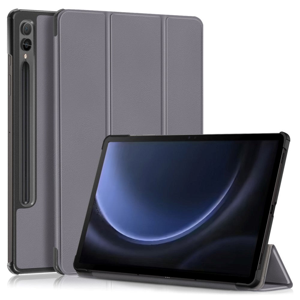 Samsung Galaxy Tab S9 FE+ (Plus) Tri-Fold Leather Case w. Stand - Grey