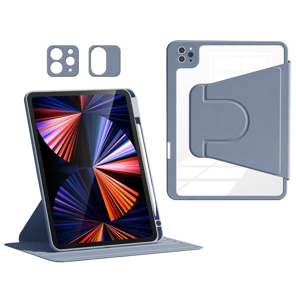 iPad Air 10.9-11" (2024-2020) / Pro 11" (2022-2018) Hybrid Flip Case with Pen Holder and Camera Lens Protector - Purple / Transparent