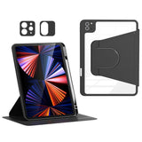 iPad Air 10.9-11" (2024-2020) / Pro 11" (2022-2018) Hybrid Flip Case with Pen Holder and Camera Lens Protector - Black / Transparent