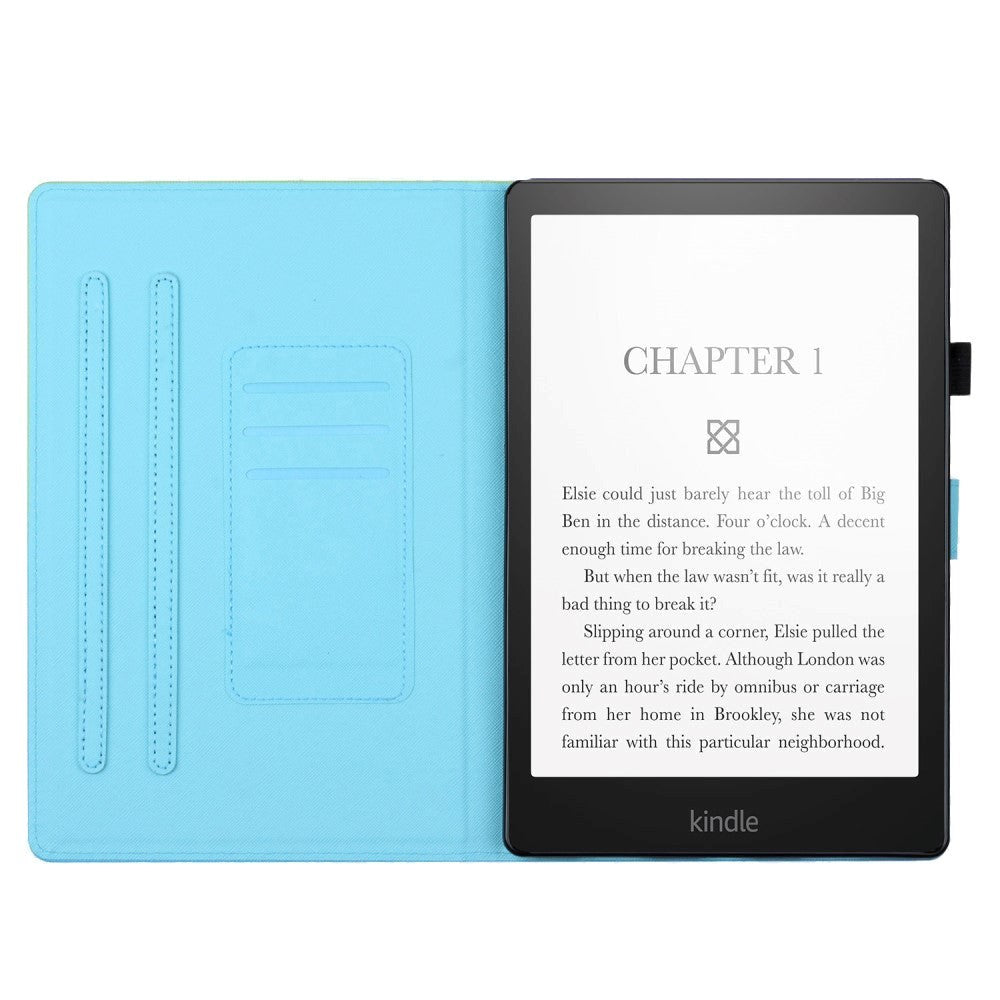 Amazon Kindle Paperwhite 5 11th Generation (2021) Leather Case w. Kickstand & Card Holder - Pink / Blue Marble