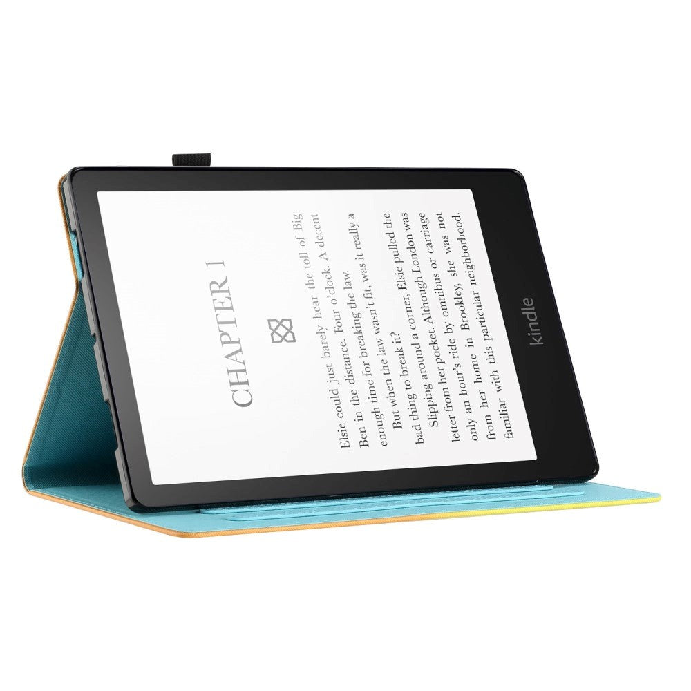 Amazon Kindle Paperwhite 5 11th Generation (2021) Leather Case w. Kickstand & Card Holder - Blue / Gold Marble