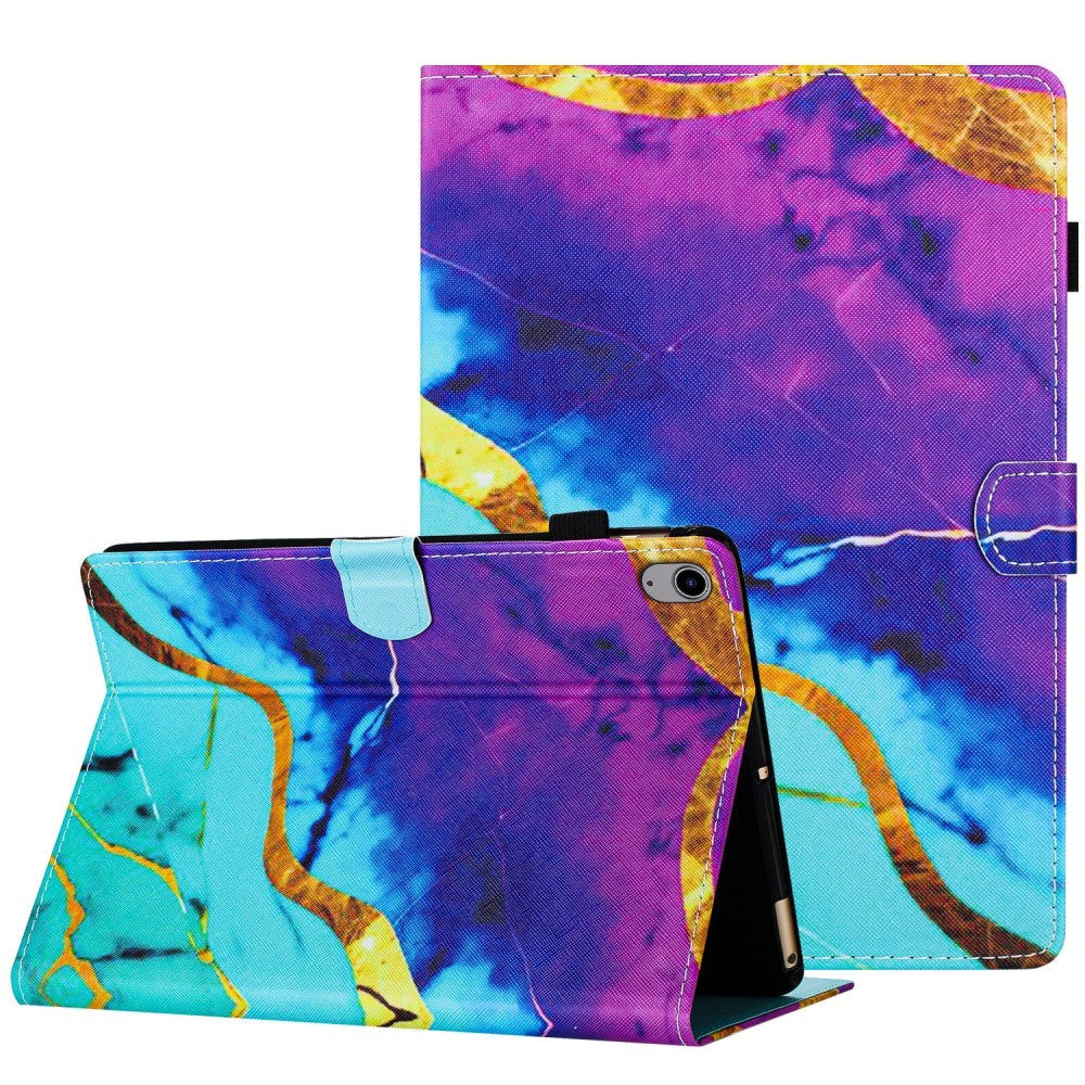 iPad 10.9" (2024/2022) Leather Case w. Kickstand & Card Holder - Purple / Blue Marble