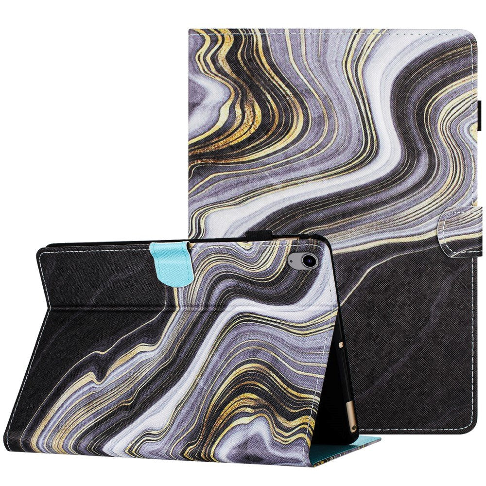 iPad 10.9" (2024/2022) Leather Case w. Kickstand & Card Holder - Black / Gold Marble