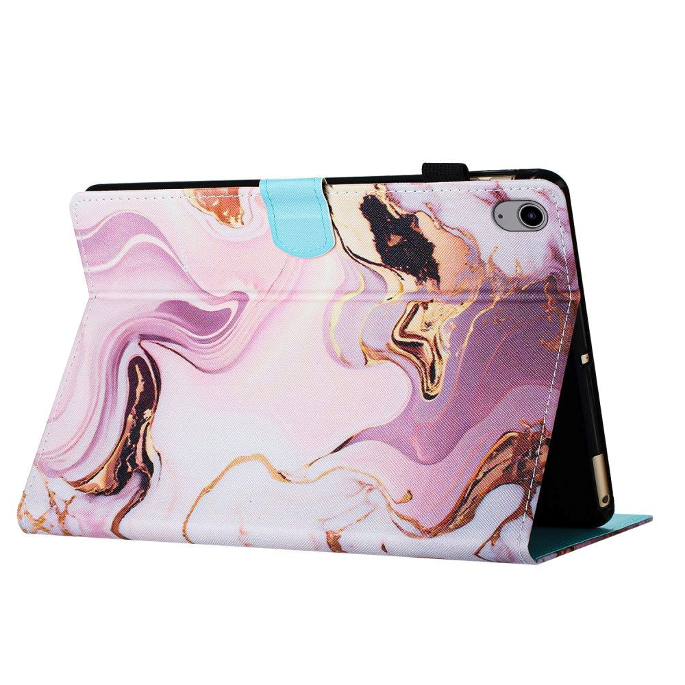 iPad 10.9" (2024/2022) Leather Case w. Kickstand & Card Holder - Gold / Pink Marble