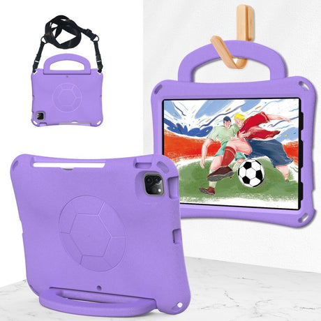 EIDERWOOD iPad Air 10.9" (2022 / 2020) / Pro 11" (2024-2018) Kids Case - Football - Kickstand & Handle - Purple