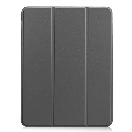 EIDERWOOD iPad Air 11" (2024) Litchi Tri-Fold Leather Flip Case w. Apple Pencil Holder - Grey