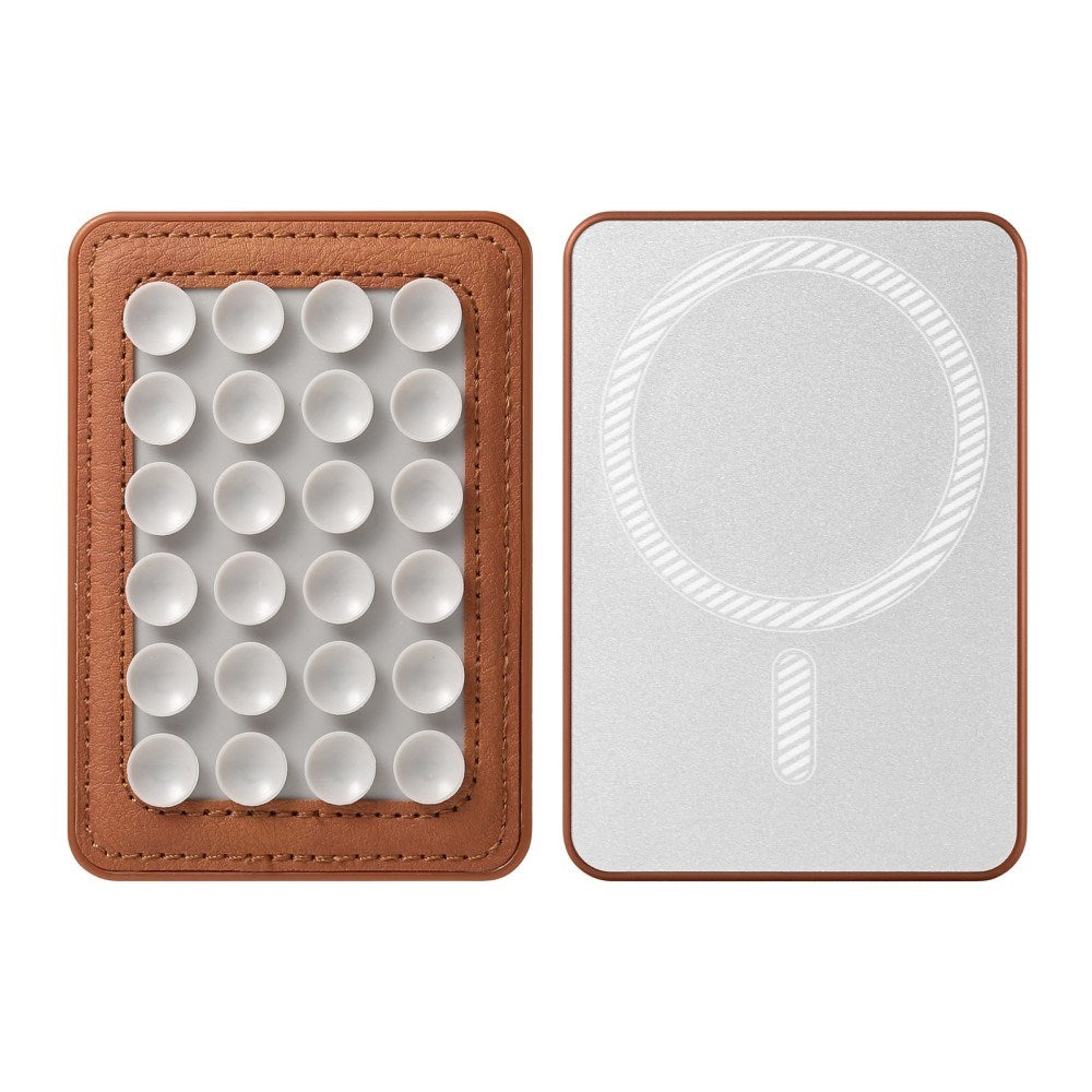 Silicone Suction Cup Mobile Holder with Faux Leather - MagSafe Compatible - Brown / White
