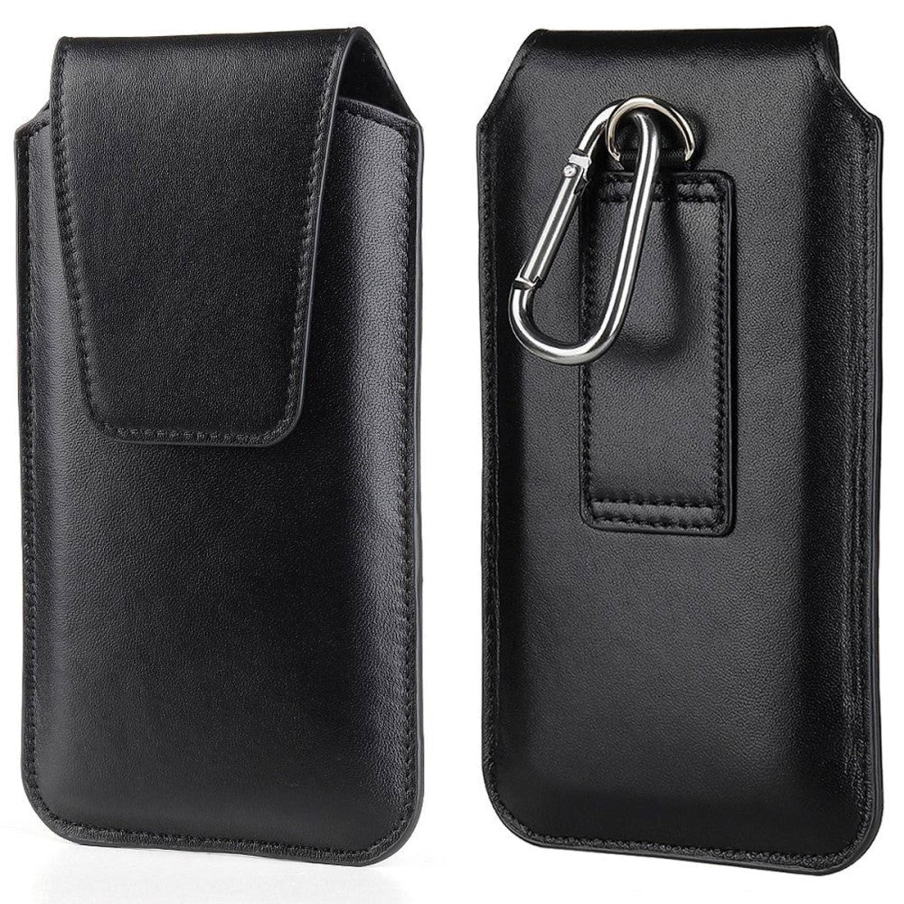 Universal Leather Case for Mobile with Carabiner - Black (Max Mobile: 160 x 85mm)