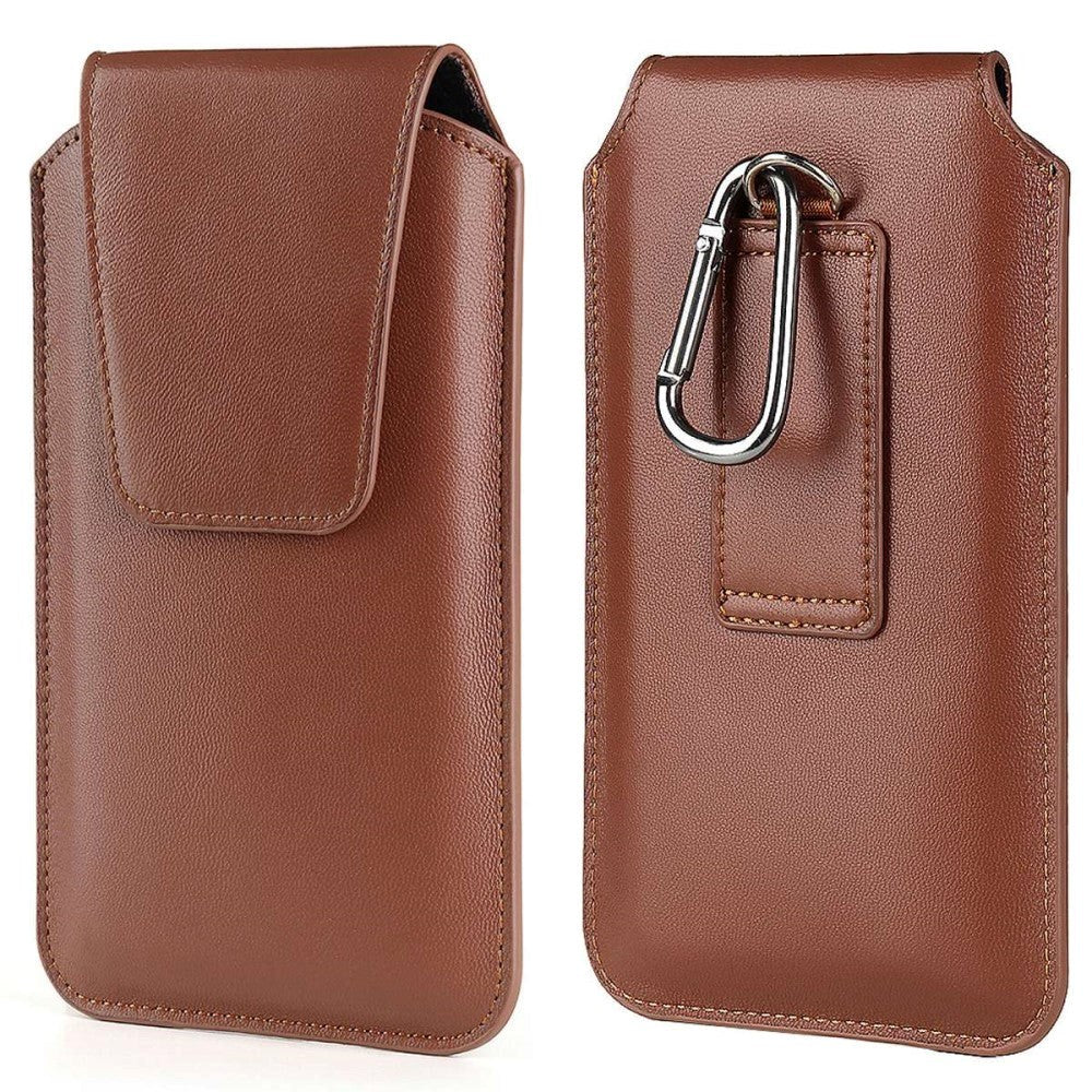 Universal Leather Case for Mobile with Carabiner - Brown (Max Mobile: 170 x 85mm)