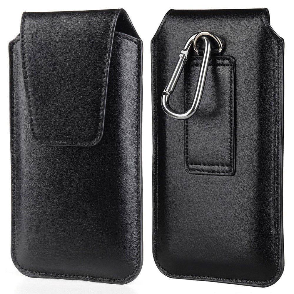 Universal Leather Case for Mobile with Carabiner - Black (Max Mobile: 170 x 85mm)