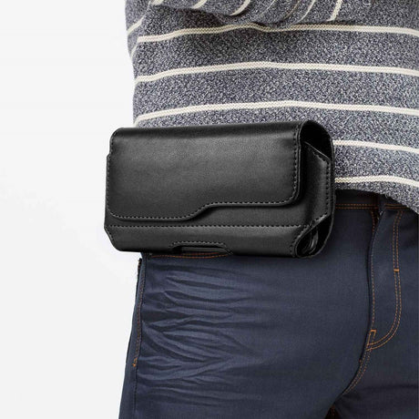 Universal Belt Pouch for Mobile - Elegant Faux Leather - Max. Mobile: 160 x 75mm - Black