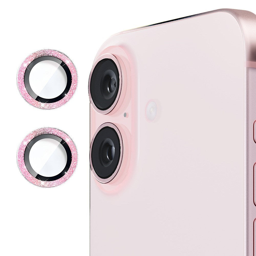 Camera Lens Protection w. Rhinestone for iPhone 16 / 16 Plus - Pink