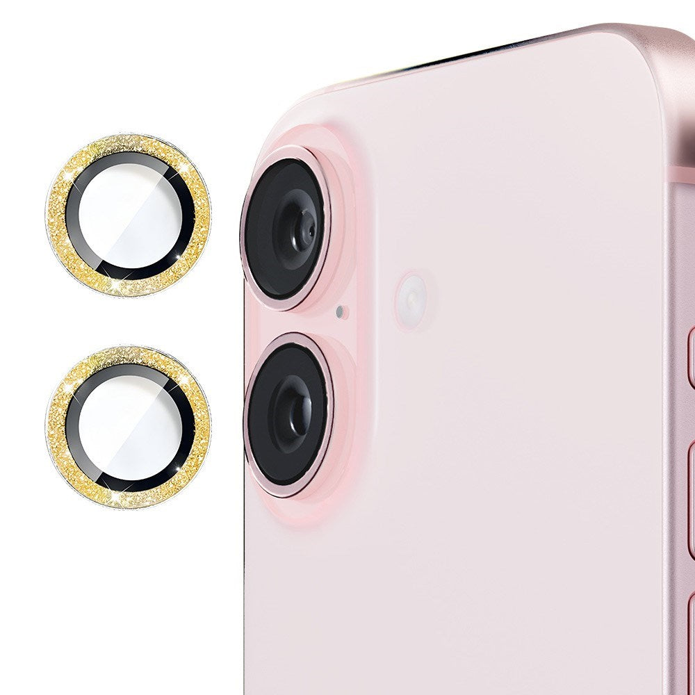 Camera Lens Protection w. Rhinestone for iPhone 16 / 16 Plus - Gold