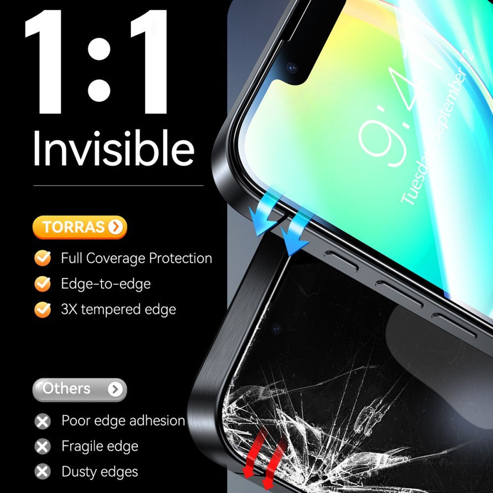 TORRAS iPhone 16e Tempered Screen Protector Glass - Privacy Function - 2 pcs - Transparent