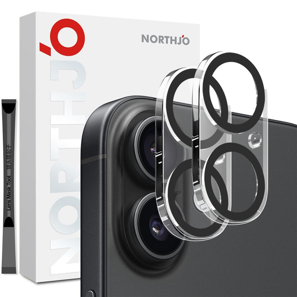 NORTHJO iPhone 17 Tempered Camera Lens Glass - Transparent / Black Edge - 2 Pcs.