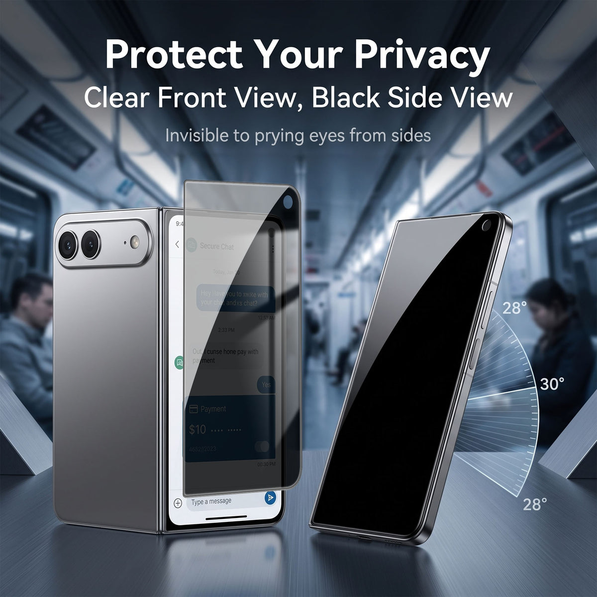 iPhone Duo Screen Protector in Aluminium-Silicon Glass - Privacy Function - Transparent / Black Edge