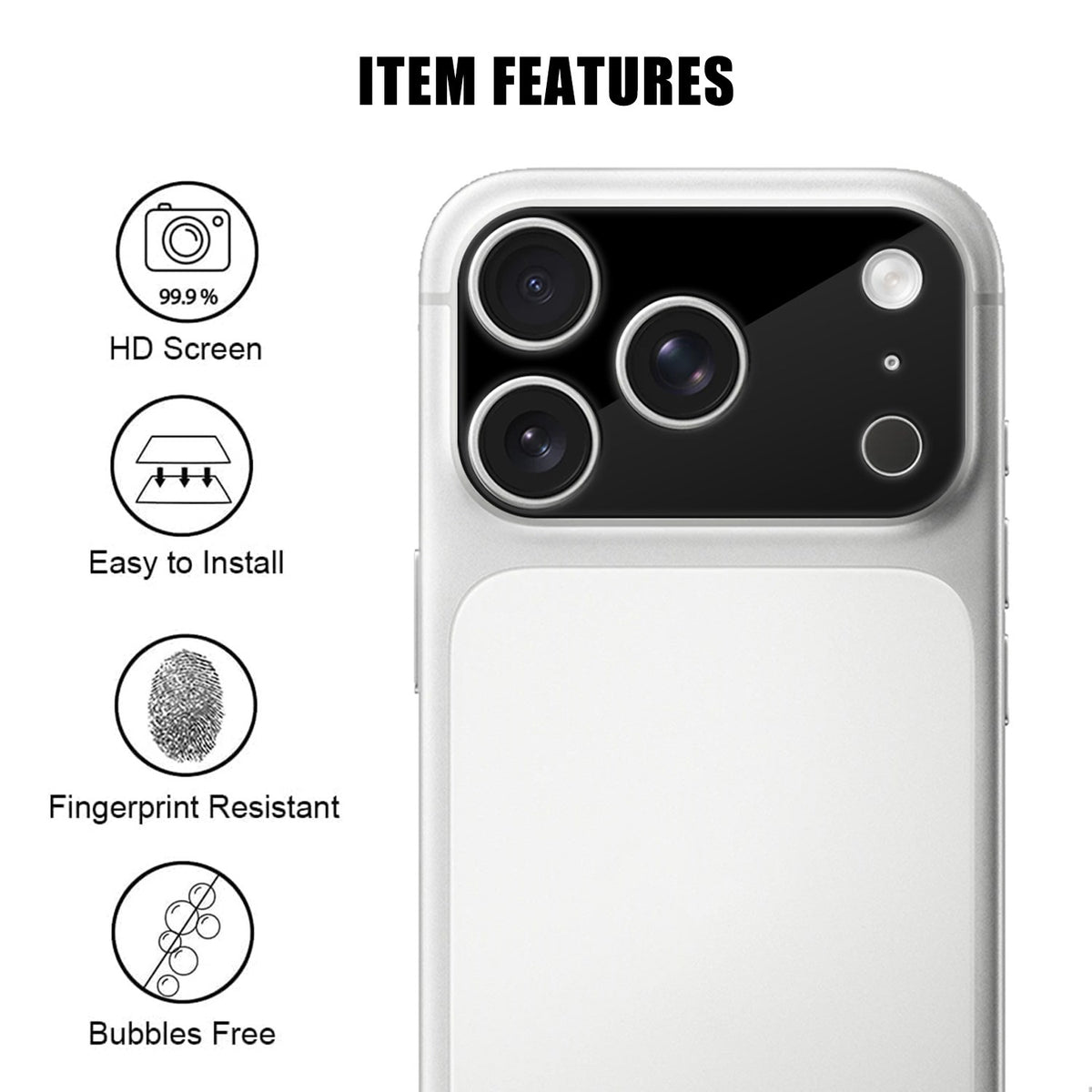 iPhone 18 Pro Max Tempered Camera Lens Protection Glass - Black