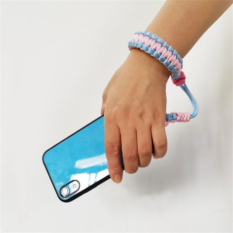 Adjustable Wrist Strap for Mobile - Braided Polyester - Light Blue / Pink