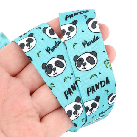 Key Hanger with strap and Carabiner Lock - Cute Pandas - Blue