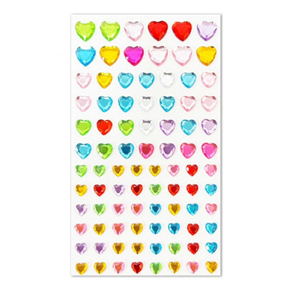 Multicolor Self-Adhesive Crystal 3D Stickers - 88 pcs - Hearts