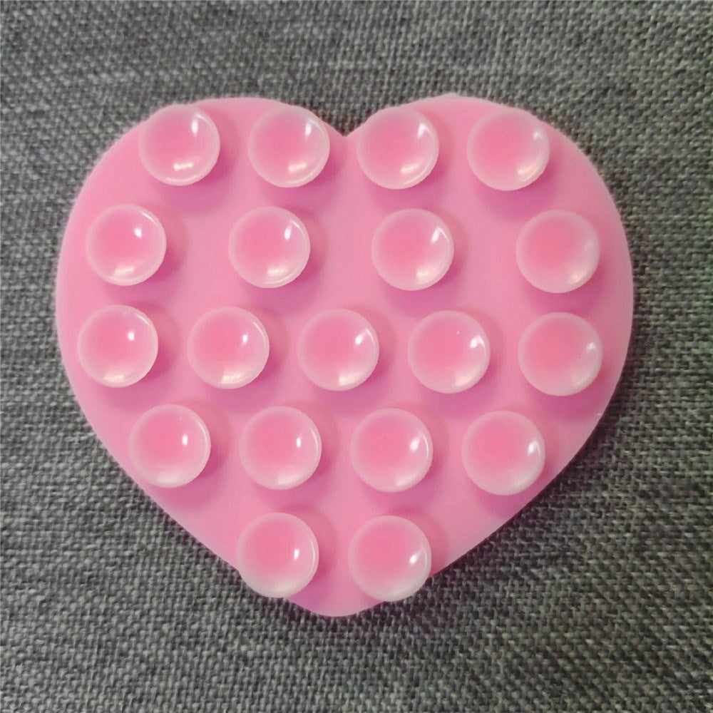 Heart-Shaped Silicone Suction Cup Phone Holder - Pink