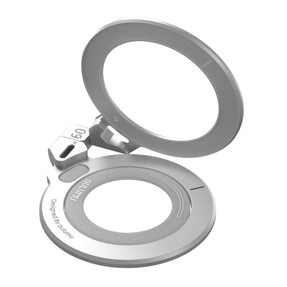 AULUMU 2-in-1 Magnetic Finger Ring / Mobile Stand - 360° Rotatable - MagSafe Compatible - Silver