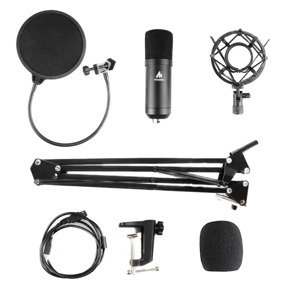 Condenser Podcasting Microphone Kit Maono with 16 mm Microphone, Mount and Filter – Black