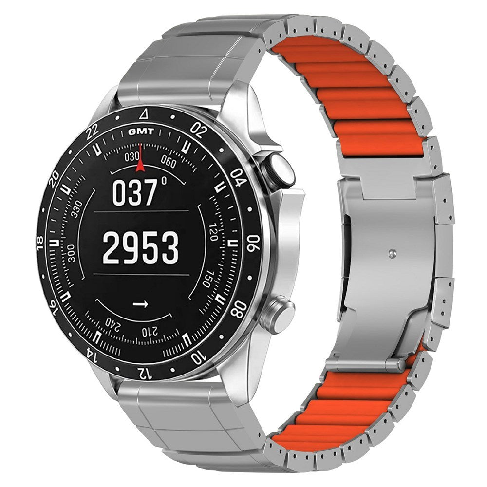 Universal Garmin 26mm QuickFit EIDERWOOD Titanium Strap w. Colored Silicone - Silver / Orange