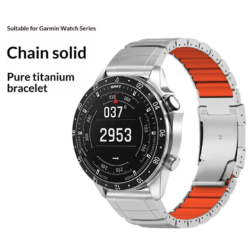 Universal Garmin 26mm QuickFit EIDERWOOD Titanium Strap w. Colored Silicone - Silver / Black