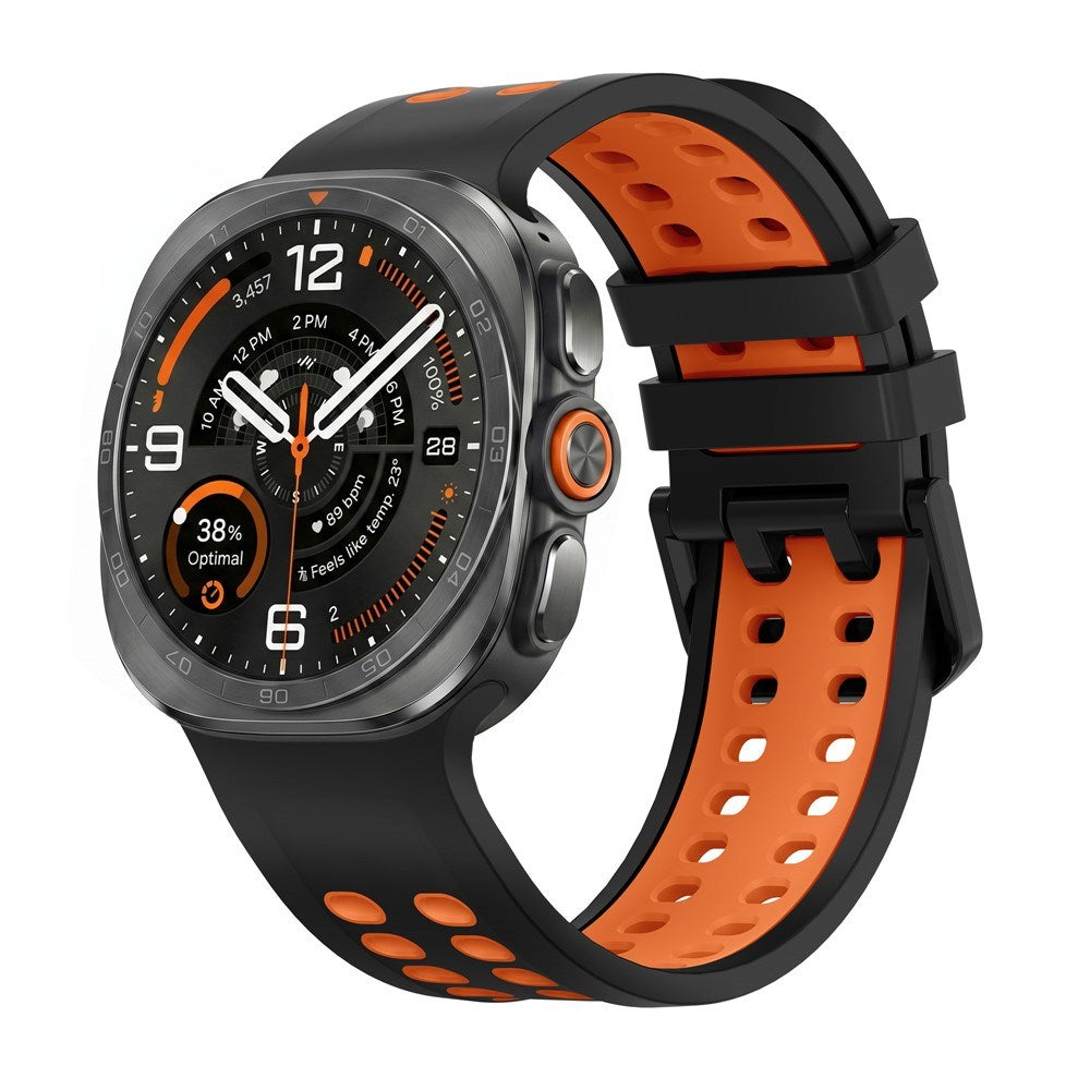 Samsung Galaxy Watch Ultra 2 / Ultra (47mm) Silicone Strap with Ventilation Holes - Black / Orange