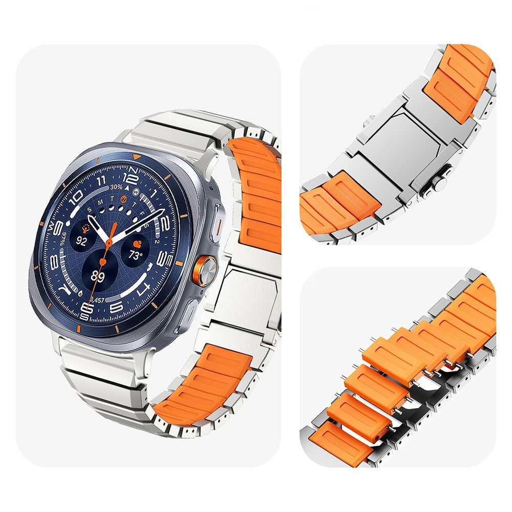 Samsung Galaxy Watch Ultra 2 / Ultra (47mm) Magnetic Metal Strap with Silicone - Grey / Orange