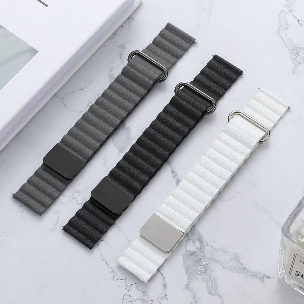 Smartwatch Strap 20mm Magnetic Litchi Leather - Gray / Black