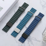 Smartwatch Strap 20mm Magnetic Litchi Leather - Blue / Silver