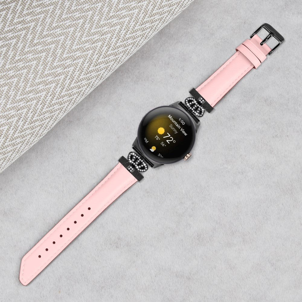 Google Pixel Watch 1 / 2 / 3 Leather Strap w. Black Rhinestone Buckle - Pink