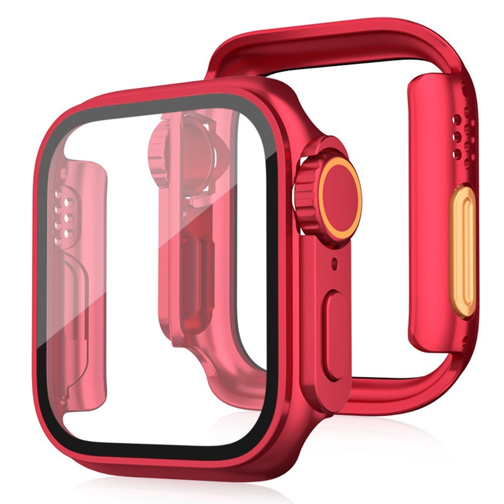 Apple Watch 11 / 10 (46mm) Hard Plastic Case with Built-In Screen Protector Glass - Red