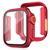 Apple Watch 11 / 10 (46mm) Hard Plastic Case with Built-In Screen Protector Glass - Red