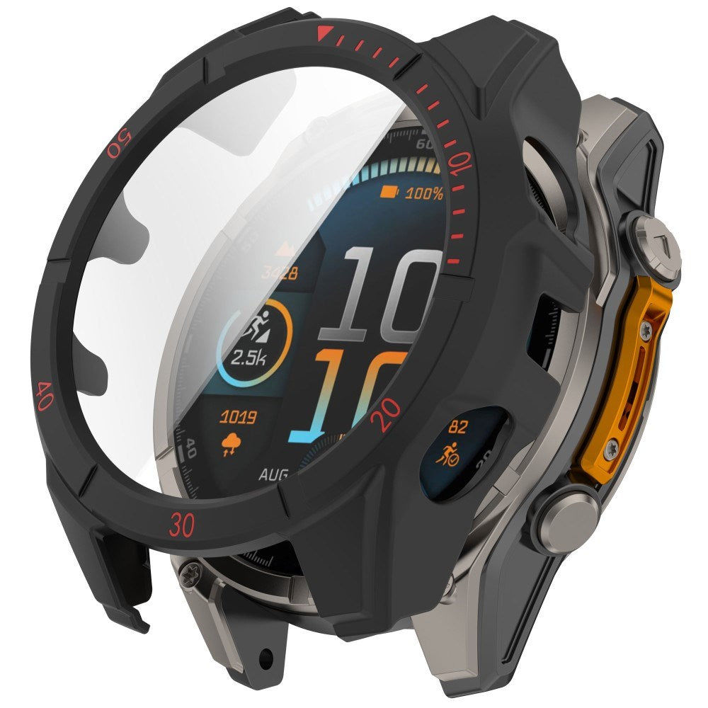 Garmin Tactix 8 AMOLED (51mm) Hard Plastic Case with Screen Protector Glass - Black / Red